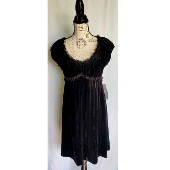 Suzi Chin Velvet Mini Dress With Silk Details Size 6 Fit & Flare Empire Waist - Picture 1 of 10